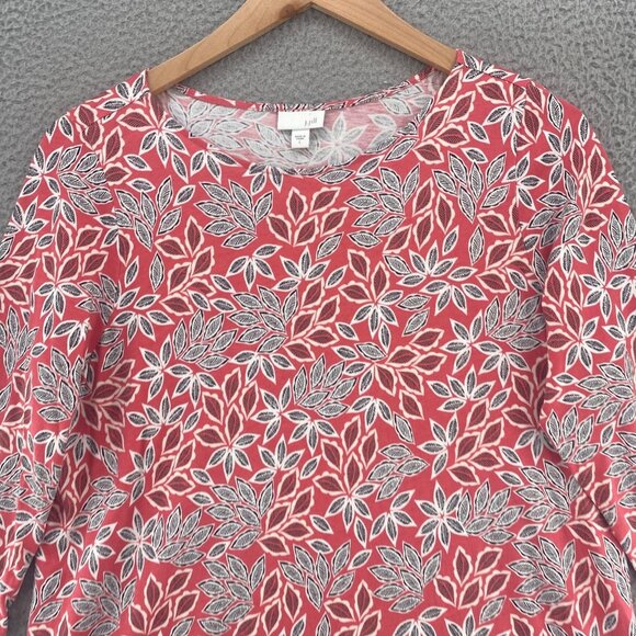 J Jill Top Womens Large Pink Leaf Floral 3/4 Sleeve Tunic Stretch Knit Pullover - Picture 2 of 10